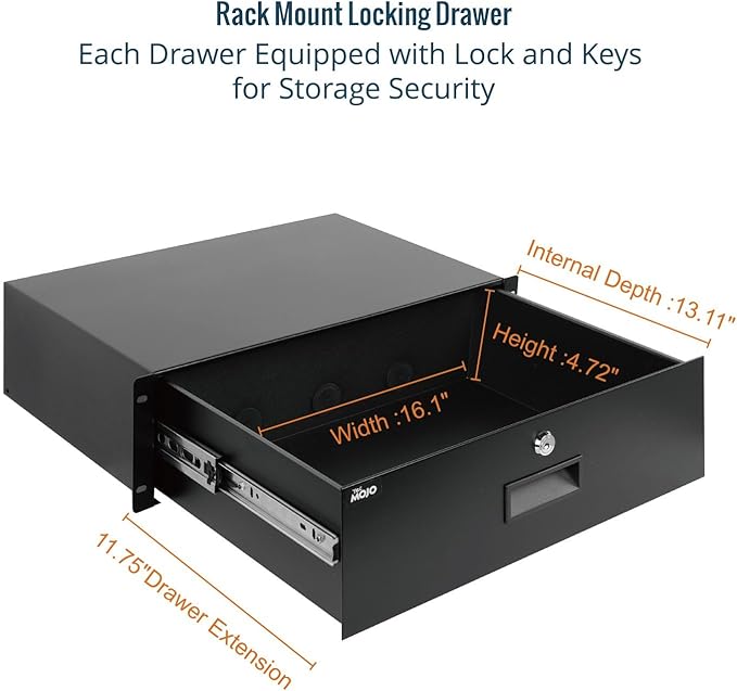 Tecmojo 3U Rack Drawer,Rack Mount Drawer for 19in Network Equipment/Server/AV Rack or Cabinet Enclosure,Sliding and Lockable Server Rack Drawer - Load-Bearing 44lb (20kg),with Cable Management Holes
