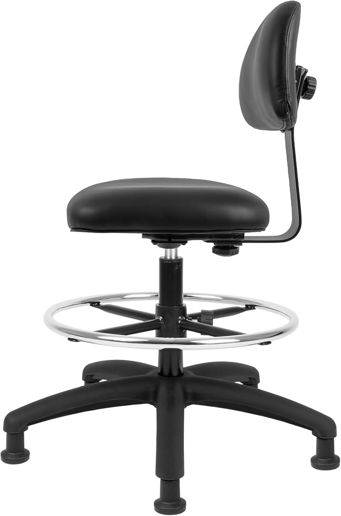 Chair Master FSS Series Square seat Tall (24"-34") seat Height Chair. Vinyl-for Office, Garage, Desk, Shop, Computer, Doctor, Medical, Easy to Clean! 18" Footring (Black, Tall, Glides)