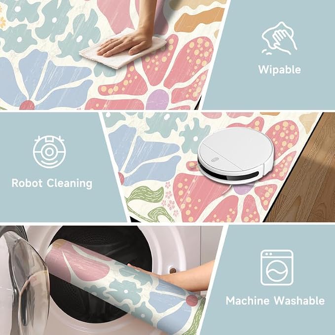 Floral Area Rug Modern Abstract Rug Pastel Flower Print Carpet Colorful Bohemian Plant Rugs for Bedroom Living Room Nursery Kitchen Playroom Home Decor,5'x7'