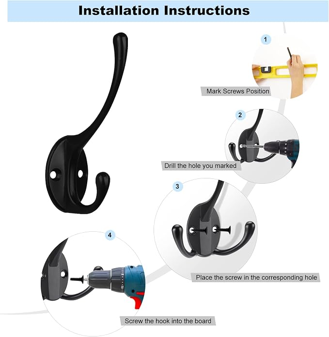 Kruodop 6Pcs Coat Hooks Wall Hooks for Hanging Heavy Duty, Wall Mounted Black Towel Hooks, Metal Single Coat Hanger with Screws Cup Retro for Coats, Handbags, Towels