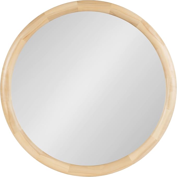 Kate and Laurel Dessa Modern Round Wooden Wall Mirror; 32 Inch Diameter; Natural; Transitional Circle Bathroom Vanity Mirror with Chunky Rounded Profile and Solid Poplar Wood Frame
