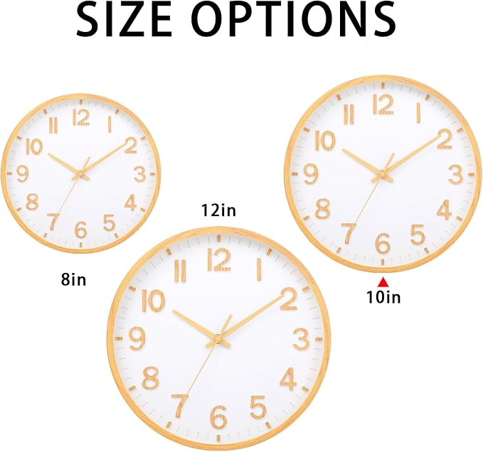 Wall Clocks Battery Operated 10 inch Modern Wall Clock,Silent Non Ticking Wall Clock for Living Room Bedroom Kitchen Office Classroom Decor (Wood Grain Yellow White)