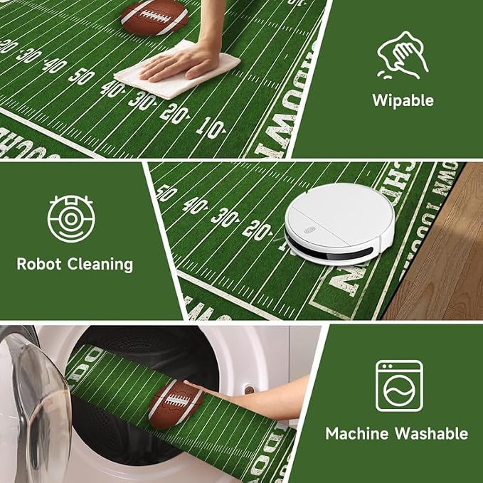 3'x5' Football Field Area Rug Sports Themed Carpet for Nursery Bedroom Playroom Classroom Entryway Living Room Home Decor Non Slip Washable Game Room Play Mat