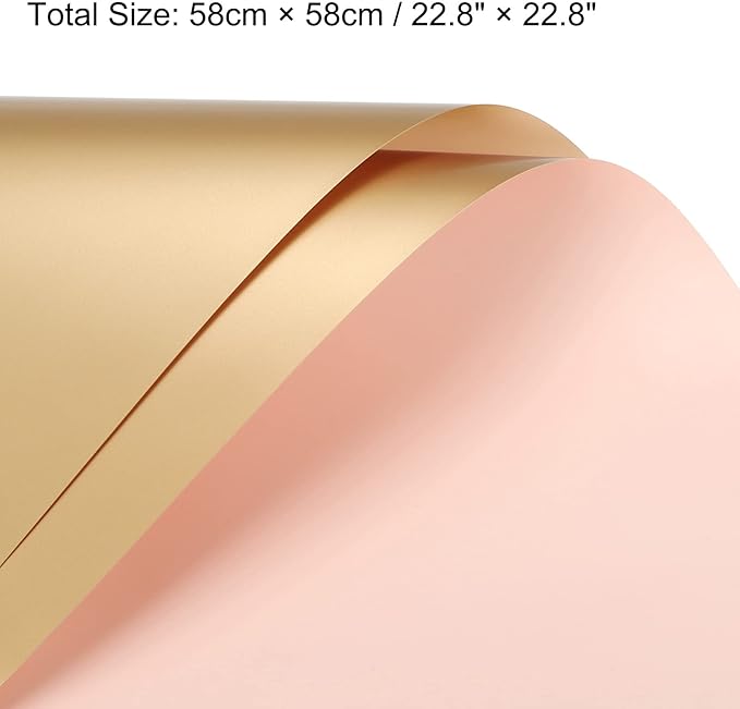 MECCANIXITY 20 Pcs Double Sided Color Flower Wrapping Paper Light Pink+Gold 22.8"x22.8" Waterproof for Florist Bouquet Supplies, DIY Crafts, Gift Box Packaging