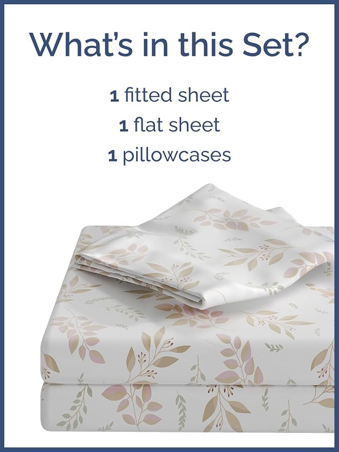 Kids Leaves Twin 3 Piece Sheet Set - Boys, Girls, Teens, Toddler - Easy Fit Deep Pockets - Breathable, Hotel Quality Bedding Sheets - Machine Washable - Wrinkle Free - Cute, Cozy, Soft - CGK Linens