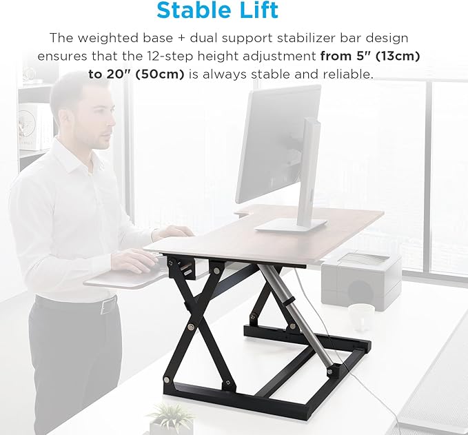 46" Electric Standing Desk Converter, Dyropcurv Series Height Adjustable Computer Desk Ergonomic Home Office Desk for Adults, Sit to Stand Desk with Quiet Motor, Vintage Brown