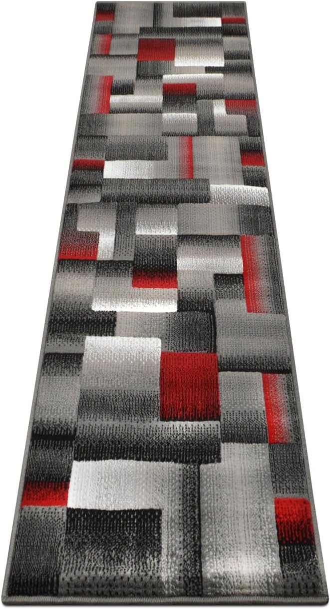 HR 2’ x 7’ Runner in Lava - Premium Quality Lava/Black/Gray Abstract Geometric Modern Squares Pattern Area Rug - Contemporary Styling for Living Room, Bedroom - Unique Home Décor