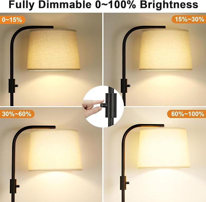 Ambimall Fully Dimmable Floor Lamp with 9W LED Bulb, Standing Lamp for Living Room with Adjustable Head, Modern Standing Tall Light with Rotary Switch for Office