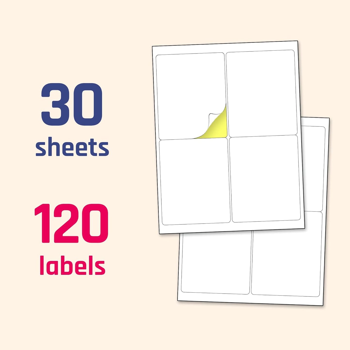 Skiennix Large White Labels Stickers - 30 Sheets (4" x 5") | Laser & Inkjet Printable