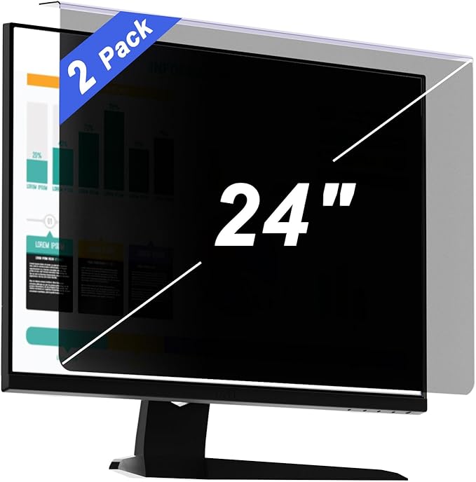 【2 Pack】 Computer Privacy Screen Protector for 23, 23.6, 23.8 and 24 Inches Monitor Anti Blue Light Filter Hanging Type Anti Scratch Easy Installation Shield for Desktop Computer (24 Inches)
