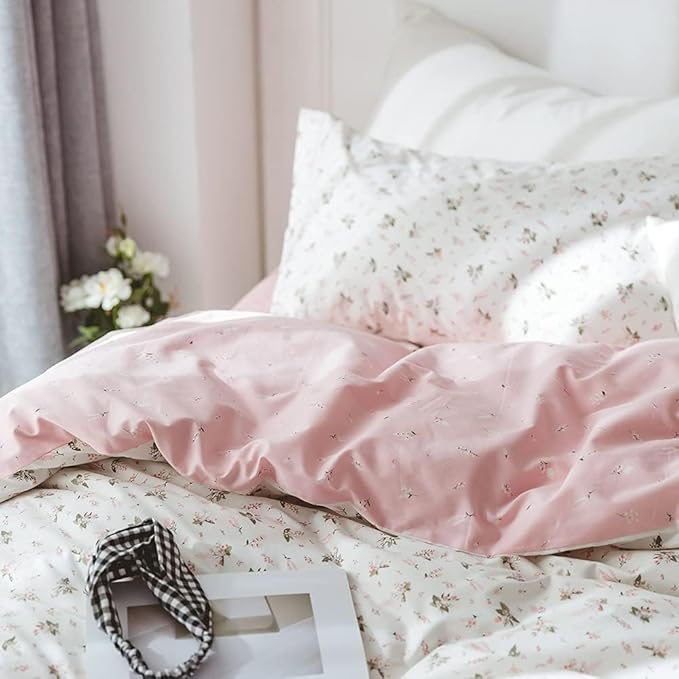 Floral Comforter Set Queen Soft Bedding Comforter Set 3 Pieces Garden Style Pink Flower Print Botanical Flowers Comforter Set for All Seasons 1 Comforter and 2 Pillowcases (Floral, Queen)