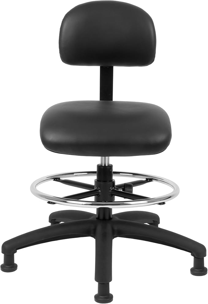 Chair Master FSS Series Square seat Mid (19"-27") seat Height Chair. Vinyl-for Office, Garage, Desk, Shop, Computer, Doctor, Medical, Easy to Clean! 18" Footring (Black, Mid Stool, Glides)