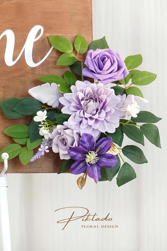 Wedding Decor (Pack of 2) Welcome Sign Flower Backdrop Garland for Ceremony Reception Wall Easel Home Decoration Entryway Faux Outdoor Board Head Table Decor (Lilic & Cream)