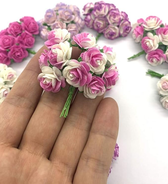 100 pcs mini Rose Mixed Pink Colors Mulberry Paper Flower 15-18 mm Scrap Booking Wedding DIY Craft Supplies Card, Small Roses (Mixed Pink)
