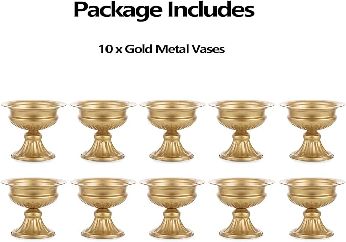 Metal Vases for Table Centerpieces, Hewory Gold Compote Pedestal Vase Floral Container Bulk, Brass Mini Footed Bowl Flower Holders Center Pieces for Wedding Birthday Party Anniversary (10pcs, 5in)