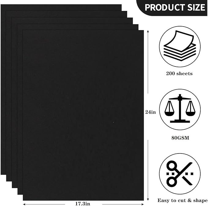 U HOMOVING 200 Sheets Black Kraft Paper for Wrapping Gifts Bouquet 18”x 24”Construction Paper for Art Craft Drawing Supplies Kraft Sheets for Packing Moving Shipping