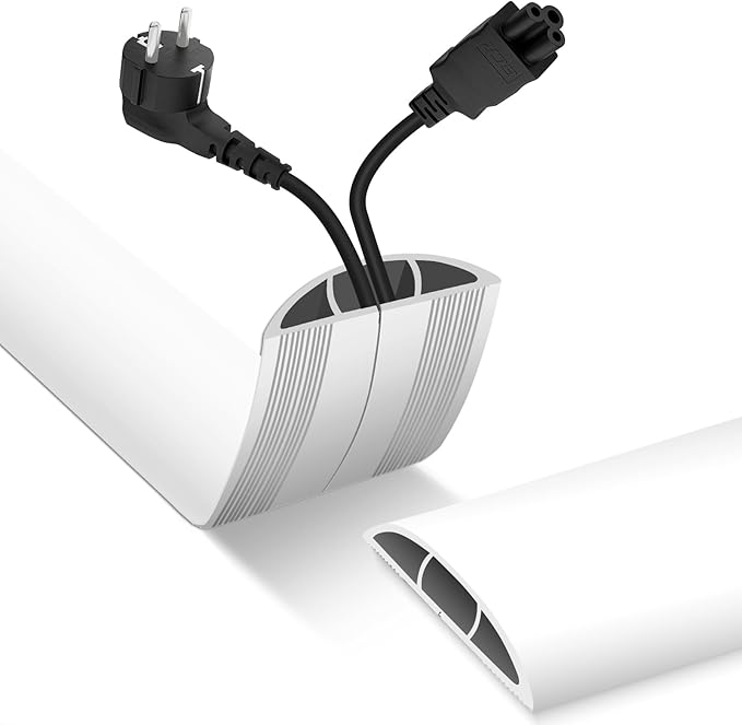 Floor Cord Cover, Cable Protector, 0.63W x 0.31H inches, Wire Cover for Extension Cords, Floor Cable Covers Prevent Cable Trips (White, 50-10 Feet)