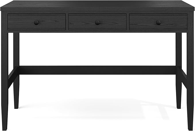 Martha Stewart Rhett Home Office Desk with 3 Drawers and Tapered Legs in Black with Oil Rubbed Bronze Hardware