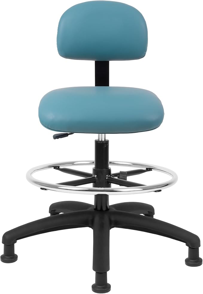 Chair Master FSS Series Square seat Tall (24"-34") seat Height Chair. Vinyl-for Office, Garage, Desk, Shop, Computer, Doctor, Medical, Easy to Clean! 18" Footring (Aqua, Tall, Glides)