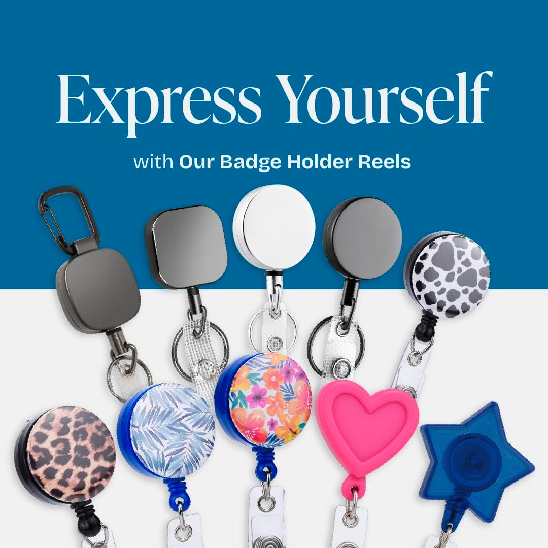 Will Well ID Badge Holder Reel - Heavy-Duty Metal Casing with 27.5" Pull Cord, Holds 8 Keys | 2-Pack, Glossy Black