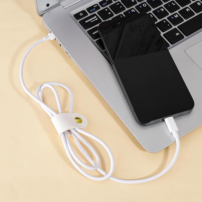 6 Pack PU Leather Cord Organizer, Reusable Cable Straps Clips Phone Cord Ties Charging Cords Power Cords Travel Organizer Earphone USB Holder Snap Closure Multipurpose Cable Management Clips