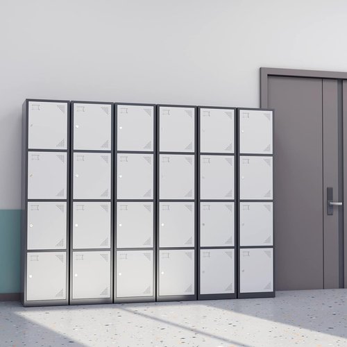 BYNSOE Metal 4-Door Locker - Durable Employee Storage Cabinet for School, Gym, Hospital | Grey & White