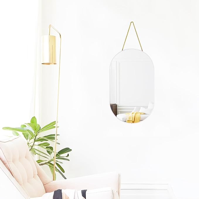 Oval Mirror, Oval Wall Mirror with Lanyard, High Definition Bathroom Mirror for Bathroom, Hallway, Living Room, Easy to Install (White, 11.61x18.9inch)