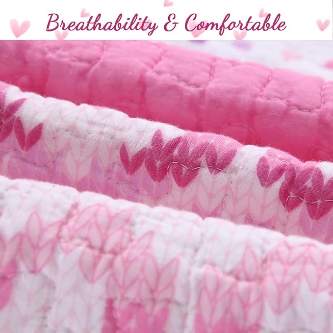 Cozy Line Home Fashions Cute Pink Butterfly Stripe Hearts 100% Cotton Soft Bedding Quilt Set, Coverlet, Bedspread (Twin - 5 Piece)