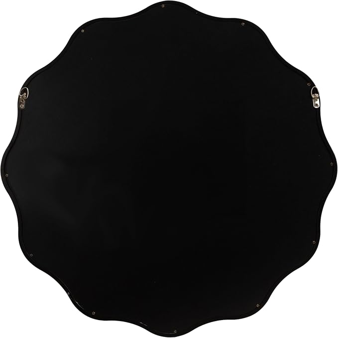 Kate and Laurel Talma Modern Round Scalloped Wall Mirror, 30 Inch Diameter, Black, Circle Mirror with Solid Poplar Wood Frame and Rounded Frame Profile
