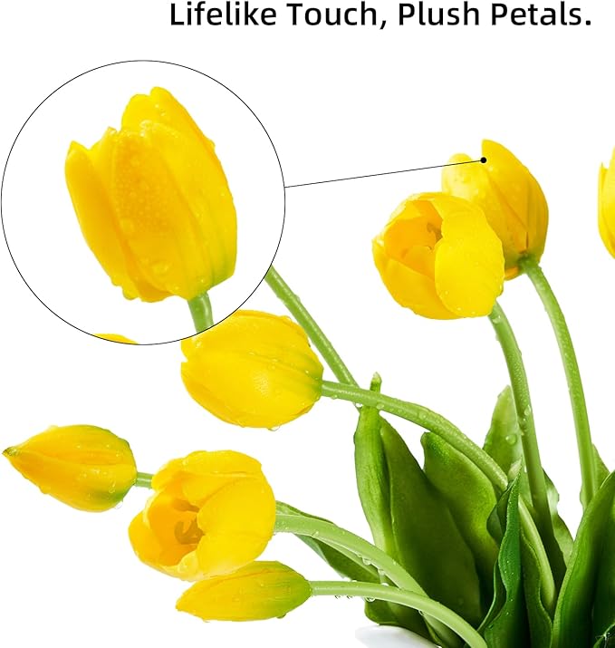 Real Touch Tulips Artificial Flowers Latex Faux Tulip Realistic Fake Tulips Flowers for Wedding Home Decorations(10, Yellow)