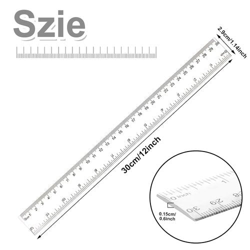 Skiennix 12-Inch Clear Plastic Ruler Set - 30 Pieces with Inches & Metric for School or Office Use