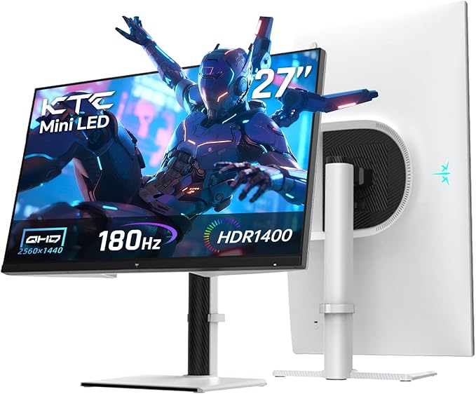 KTC QHD Mini LED Monitor 27 Inch, 1440P 180Hz Gaming PC Monitor, HDR 1400, HDMI2.0, DP1.4, USB, Swivel/Height/Pivot/Tilt Adjustable, VESA Support, White, M27T6