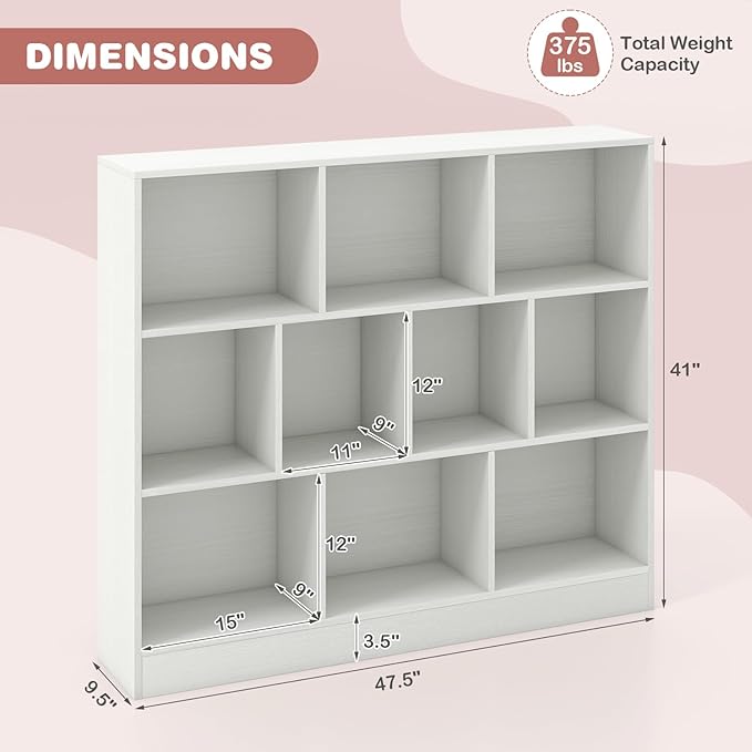 HONEY JOY Kids Toy Storage Organizer, 10-Section Wooden Floor Storage Cabinet, 41” Daycare Toy Chest, 3-Tier Kids Display Bookshelf for Classroom, Playroom & Nursery, Kindergarten (White)