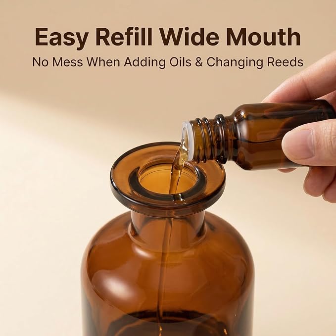 5oz 150ml Amber Glass Reed Diffuser Bottles, Empty Refillable Wide Mouth Aromatherapy Diffuser Containers, Thickened Bottom Replacement Diffuser Bottles for Home Decor, DIY Fragrance and Crafts