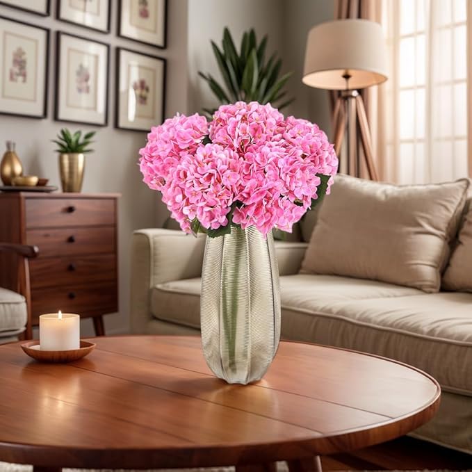 Kimura's Cabin 5Pcs 21inch Real Touch Artificial Hydrangea Flowers Lifelike Latex Hydrangeas Long Stem with Leaves Hydrangea Bouquet for Home Wedding Baby Shower Birthday Party Decoration（Rose Pink）