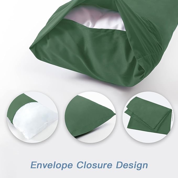 DOWNCOOL Luxury Full Body Pillow Insert with Fiber Cover - Ultra Soft Body Pillow for Sleeping - Breathable Long Bed Pillow Insert, 20"x54"(Sage Green, with Cover)