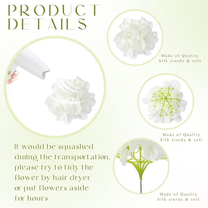 Unittype Silk Hydrangea Artificial Flowers Heads with Stems Faux Hydrangea Flowers for Wedding Centerpieces Bouquets DIY Floral Decorations for Home Indoor(White,400 Pieces)