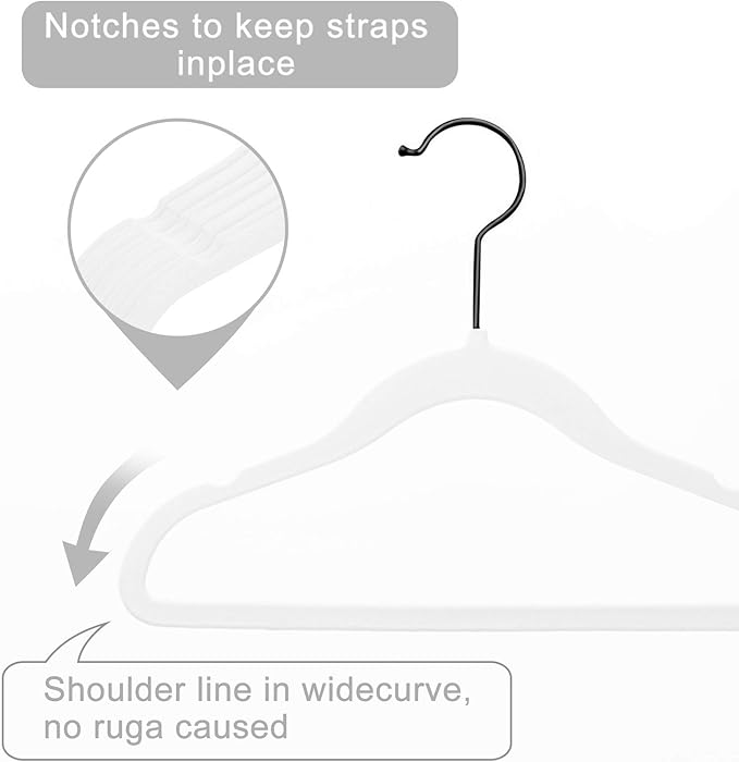 MIZGI Baby Velvet Hangers,Non-Slip Kids & Toddler Hangers,11.8 Inch Hangers for Baby Clothes,Pack of 50(White/Black)