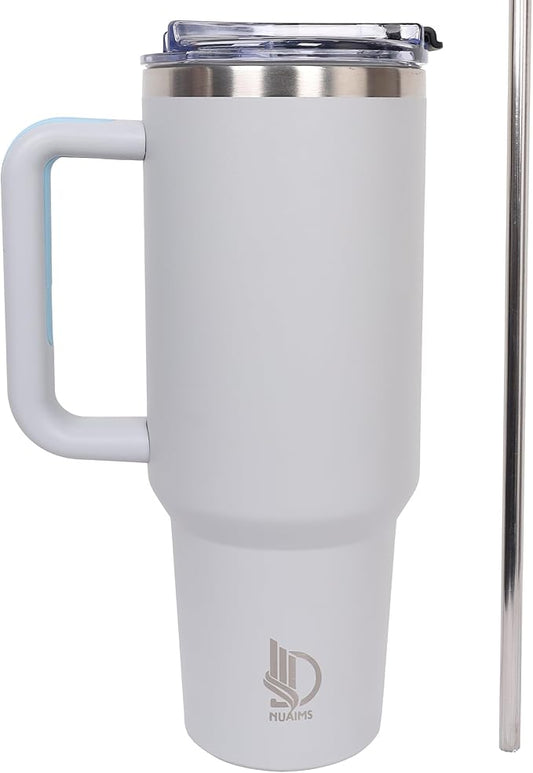 40oz Insulated Tumbler with Handle, Leakproof Straw Lid & Carry Handle - Double Wall Vacuum Insulation Keeps Ice 24 Hours, BPA Free Stainless Steel Water Bottle (Lavender Gray)