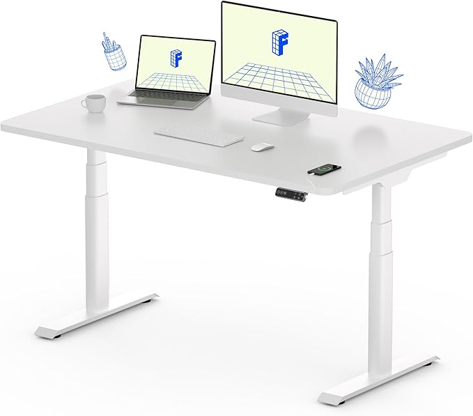 FLEXISPOT E6 Pro Oval Leg Dual Motor 3 Stages Standing Desk 48x30 Inch Whole-Piece Board Electric Height Adjustable Electric Sit Stand Up Desk 150KG Load Capacity (White Frame + White Desktop)