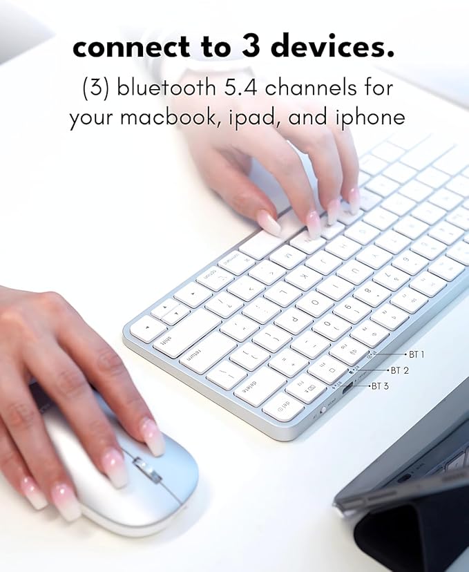 Macally Apple Wireless Keyboard and Mouse for Mac - Dual Mode (Bluetooth + Wired) - Multi-Device, Rechargeable - Mini Wireless Keyboard and Mouse Combo for MacBook, iPad, Mac mini/Air/Pro (Silver)