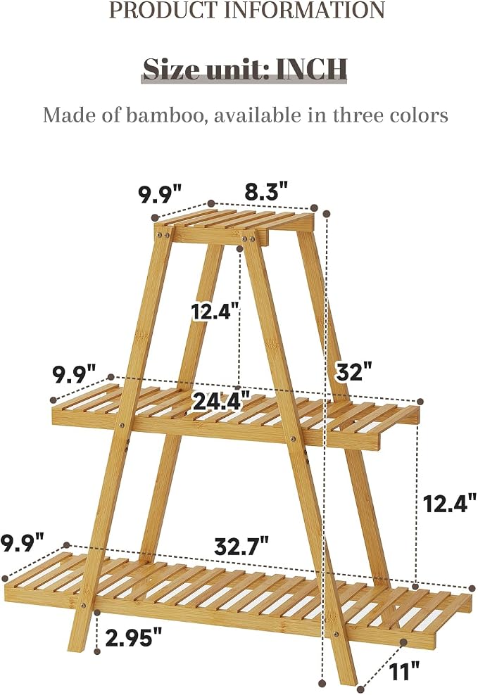 STDDRE Plant Stand For Indoor Outdoor Tiered Plant Shelf 3 Tier 8 Potted Bamboo Flower Holder Ladder Rack For Multiple Triangle Table Plant Pot Stand (Natural)