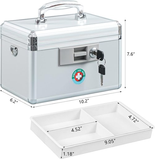 KYODOLED Locking Key Medicine Box - Secure First Aid Key Safe for Medication Storage | 10.2'' x 6.2'' x 7.7'' White