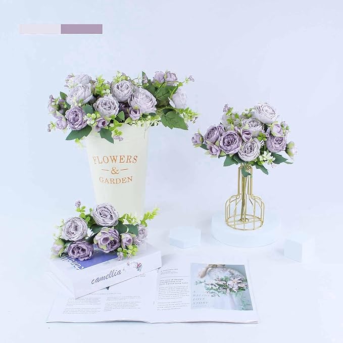 8 Bundles Peonies Artificial Flowers Silk Peonies Faux Flowers Fake Peonies Artificial Flowers Peonies Bouquet for Table Centerpieces Decoration Wedding Decor Home Party Decor (Purple)