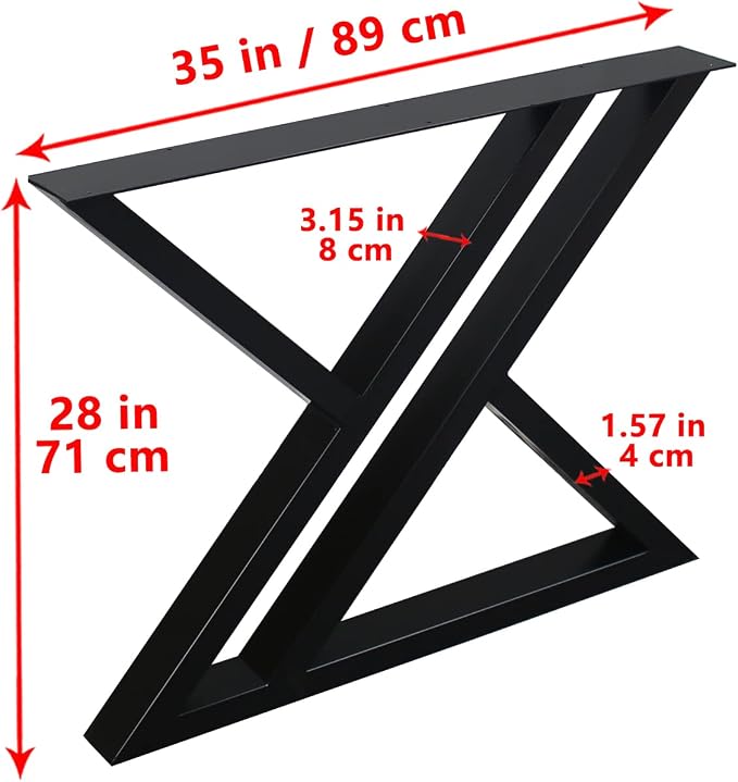 MBQQ Furniture Legs 28”Height 35”Wide Rustic Decory Double Support Triangle Table Legs,Heavy Duty Metal Desk Legs,Dining Table Legs,Industrial Modern, DIY Iron Bench Legs