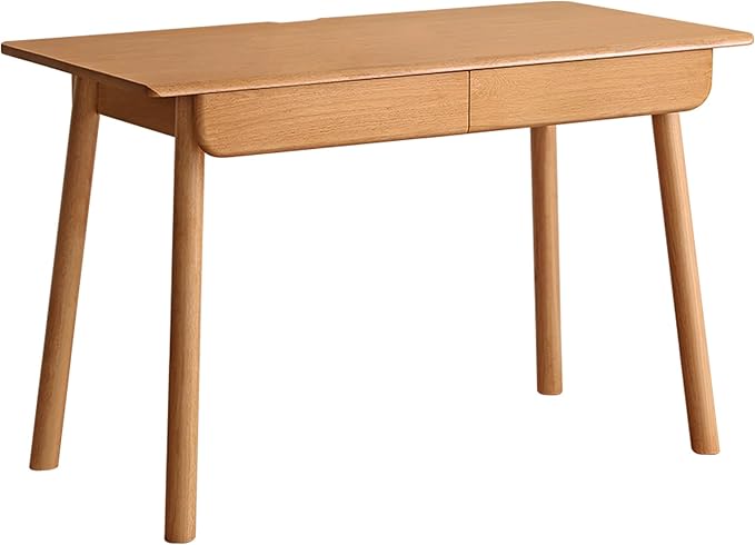Solid Wood Desk, Mid Century Modern Home Office Desk, Computer Desk with Drawer for Writing Study Vanity 47.24" W