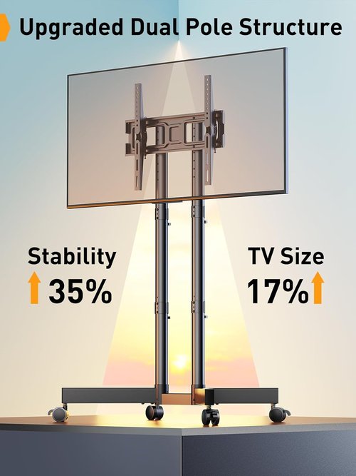 Perlegear Rolling TV Stand - Mobile Cart for 32-75 Inch TVs | Height Adjustable with Tilt & Wheels, Max VESA 400x400mm, 88lbs Capacity