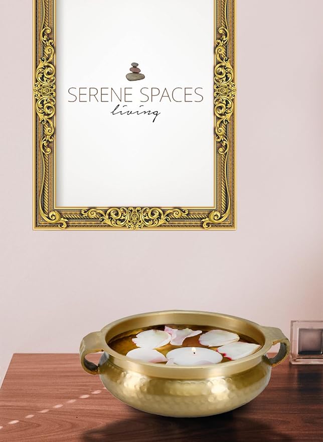 Serene Spaces Living Gold Handi Bowl: Hammered Texture, Decor for Living Rooms, Entryways, Restaurants, Indian Wedding. Table Centerpiece in Aluminum or Brass, Aluminum, 3" Tall & 8.25" Dia