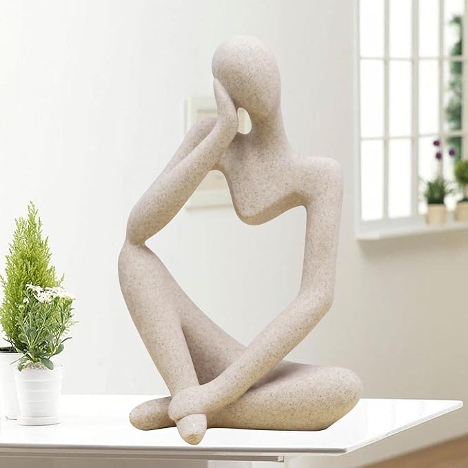 Dnoifne Thinker Statues and Sculptures, Sandstone Resin Thinker Statue Ornaments, Abstract Style Sculptures, Housewarming Gifts, Living Room Dining Desk Decorations (Right, Super Large)