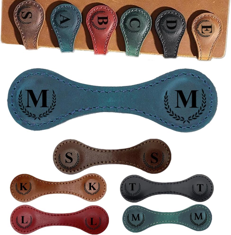 Skiennix Personalized Magnetic Leather Bookmark - Custom Initials, Multi-Functional Design | Cute Gift for Women & Teachers (M, Blue)